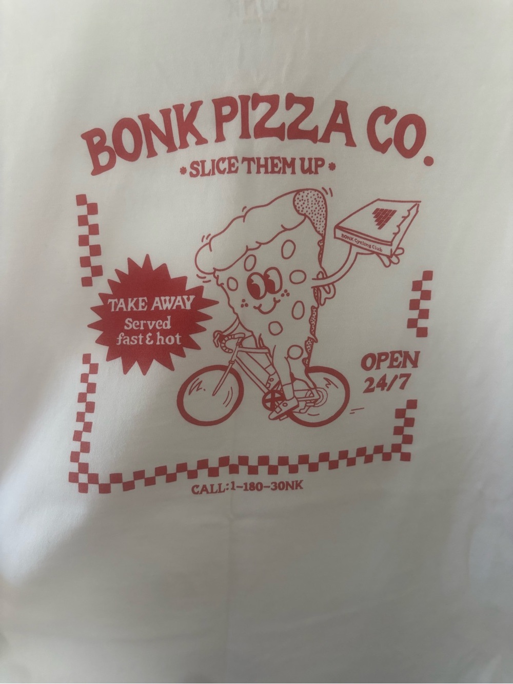 Bonk Pizza Co. Graphic Tee - White with Red Print